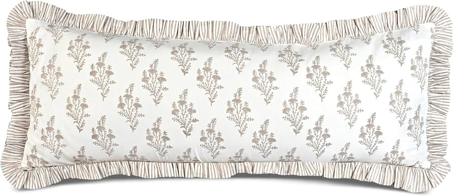 Block Print Quiet Earth Ruffle Lumbar Pillow Shams, 36" x 14" Set-1 | Amazon (US)