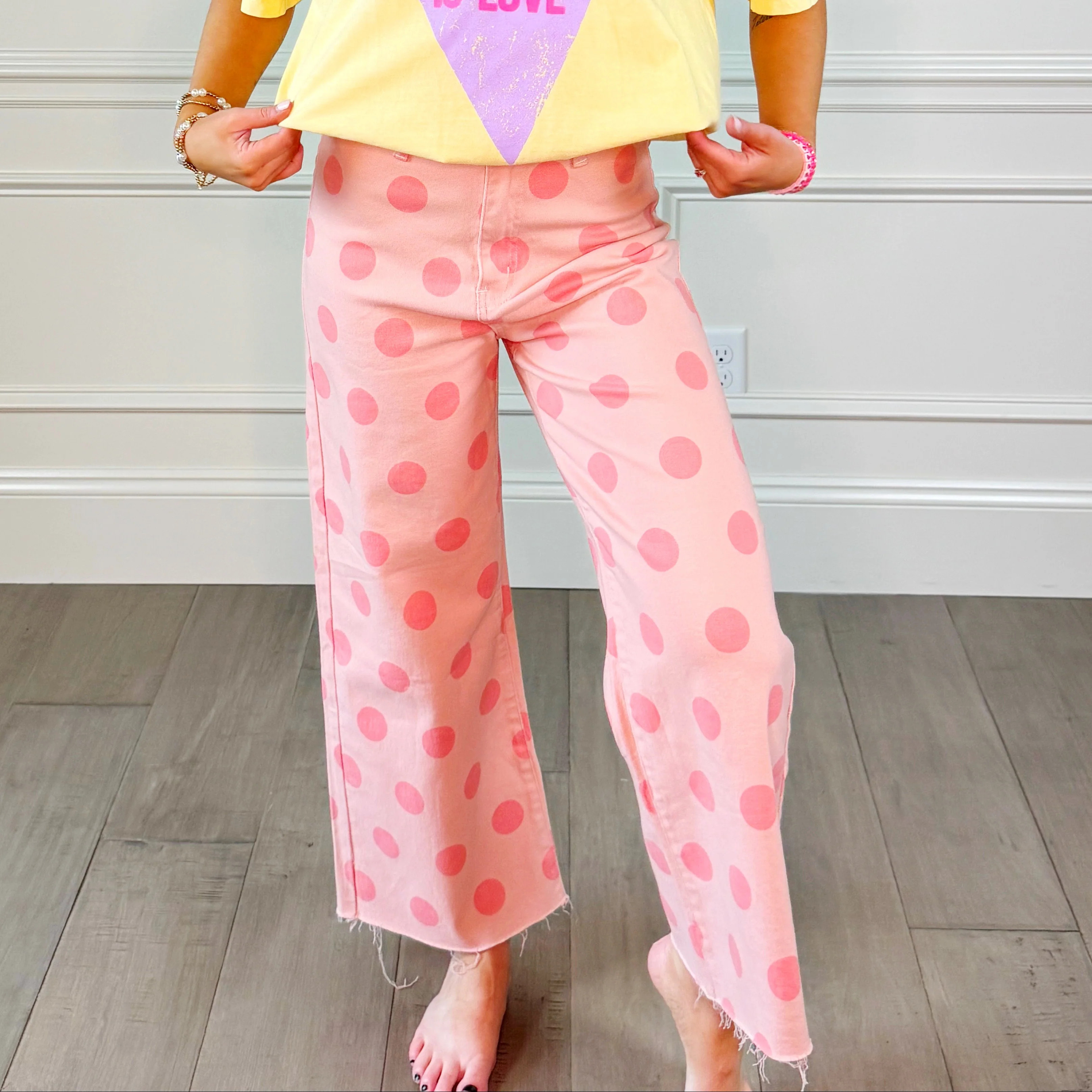 Big Polka Dot Stretchy Blush Denim Pants - Size Pack (2S, 2M, 2L, 1XL) PRE ORDER | Poppy & Pine