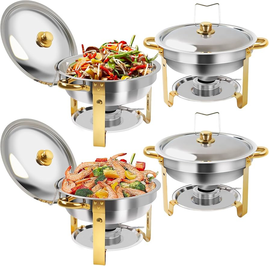 4.8 QT 4PC Chafing Dishes for Buffet with Lid, Round Chafing Dishes for Buffet, Catering Supplies... | Amazon (US)