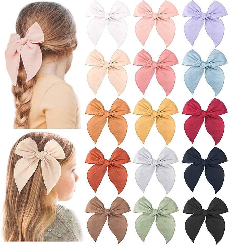 Niceye Pack of 15 Fable Girls Hair Bows Cotton Linen Alligator Hair Clips or Little Girls Toddler... | Amazon (US)