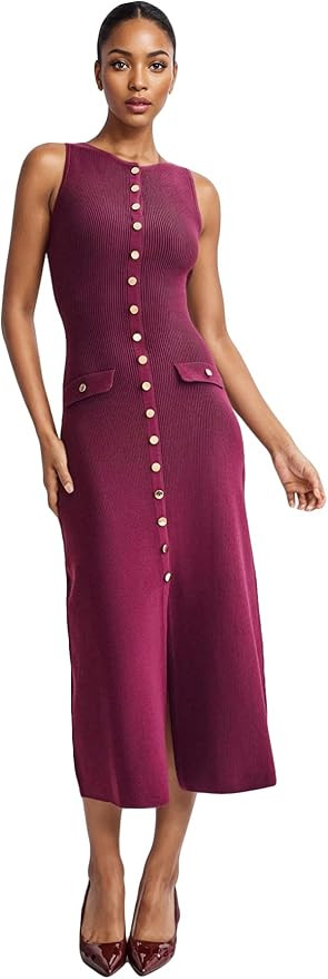 Women's Sleeveless Bodycon Knit Maxi Dress Elegant Crew Neck Button Down Slim Fit Ribbed Casual L... | Amazon (US)