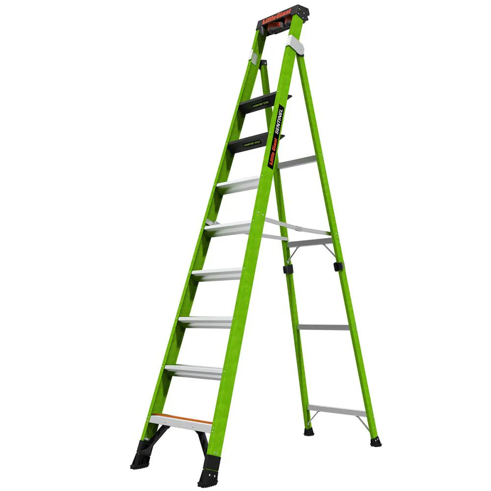 Little Giant Ladders Sentinel M10 10-ft ( 14.2-ft Reach Height ) Fiberglass Type 1AA - 375 lbs. Load Capacity Step ladder in Green | 15910-002 | Lowe's