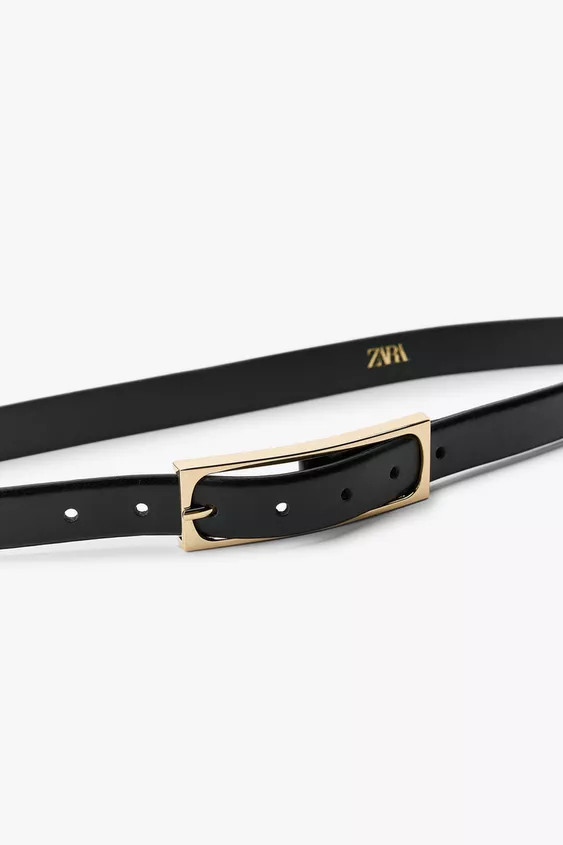 LEATHER BELT WITH RECTANGULAR BUCKLE | Zara UK