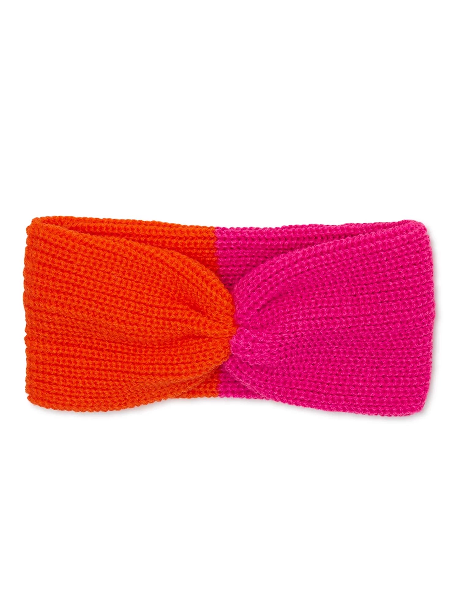 No Boundaries Women's Two-Tone Knit Headband Fuchsia Thrill | Walmart (US)