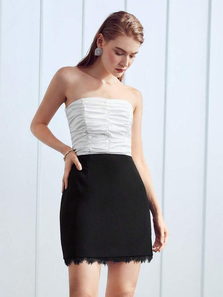 MOTF PREMIUM LACE HEM MINI SKIRT | SHEIN