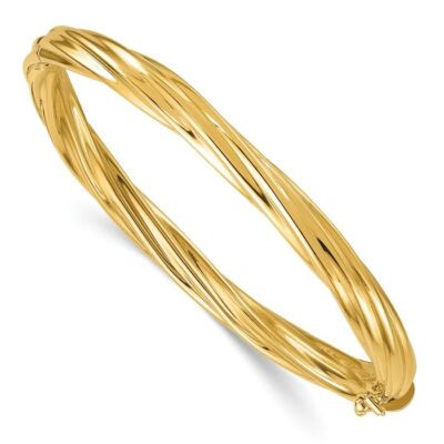 14K Solid Yellow Gold Twisted 5.8mm Bangle Bracelet | eBay US