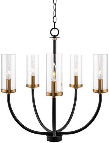 Kira Home Berlyn 24.5" 5-Light Modern Chandelier + Clear Cylinder Glass Shades, Chain-Hung with A... | Amazon (US)