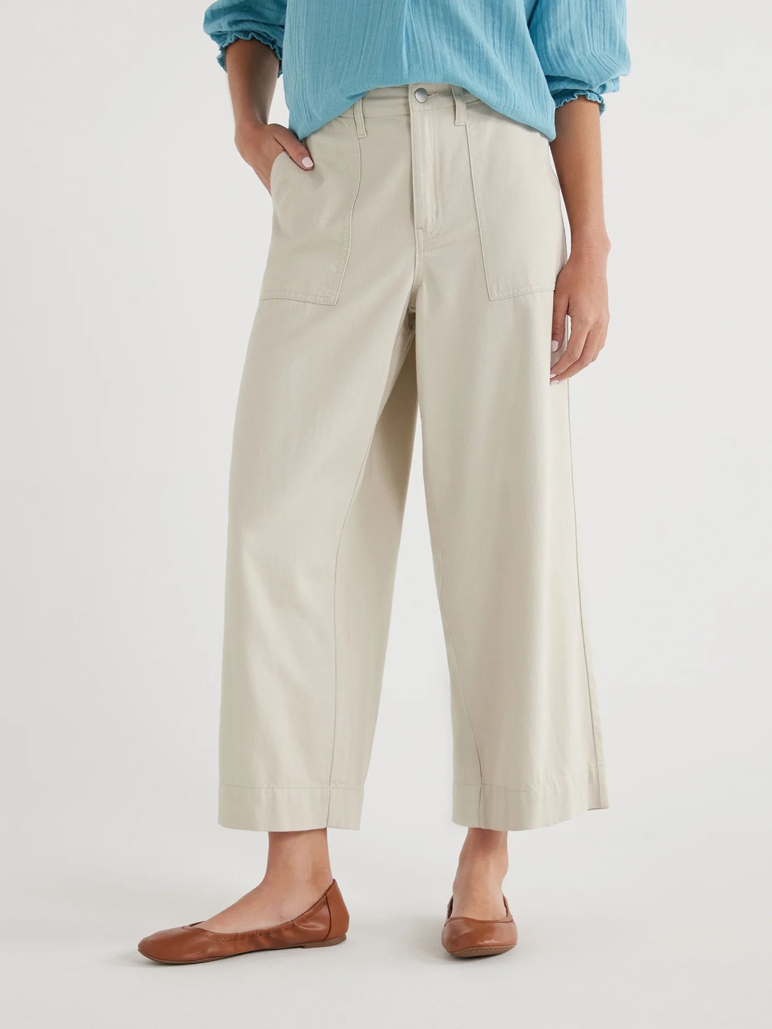 Time and Tru Women's Cropped Wide Leg Pants, Inseam 24", Sizes 2-20 | Walmart (US)