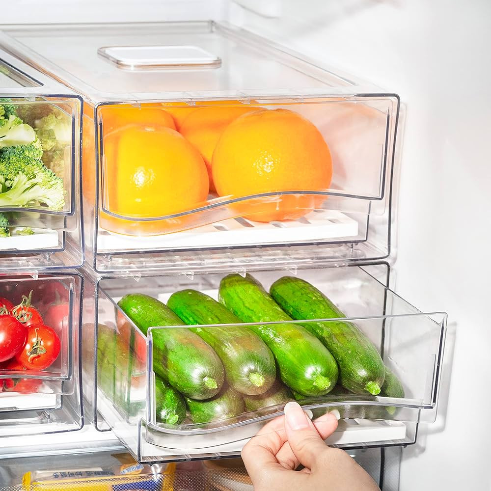Fridge Organizer Bins, Clear Stackable Refrigerator Drawers Pull Out, Reusable Food Storage Conta... | Amazon (US)