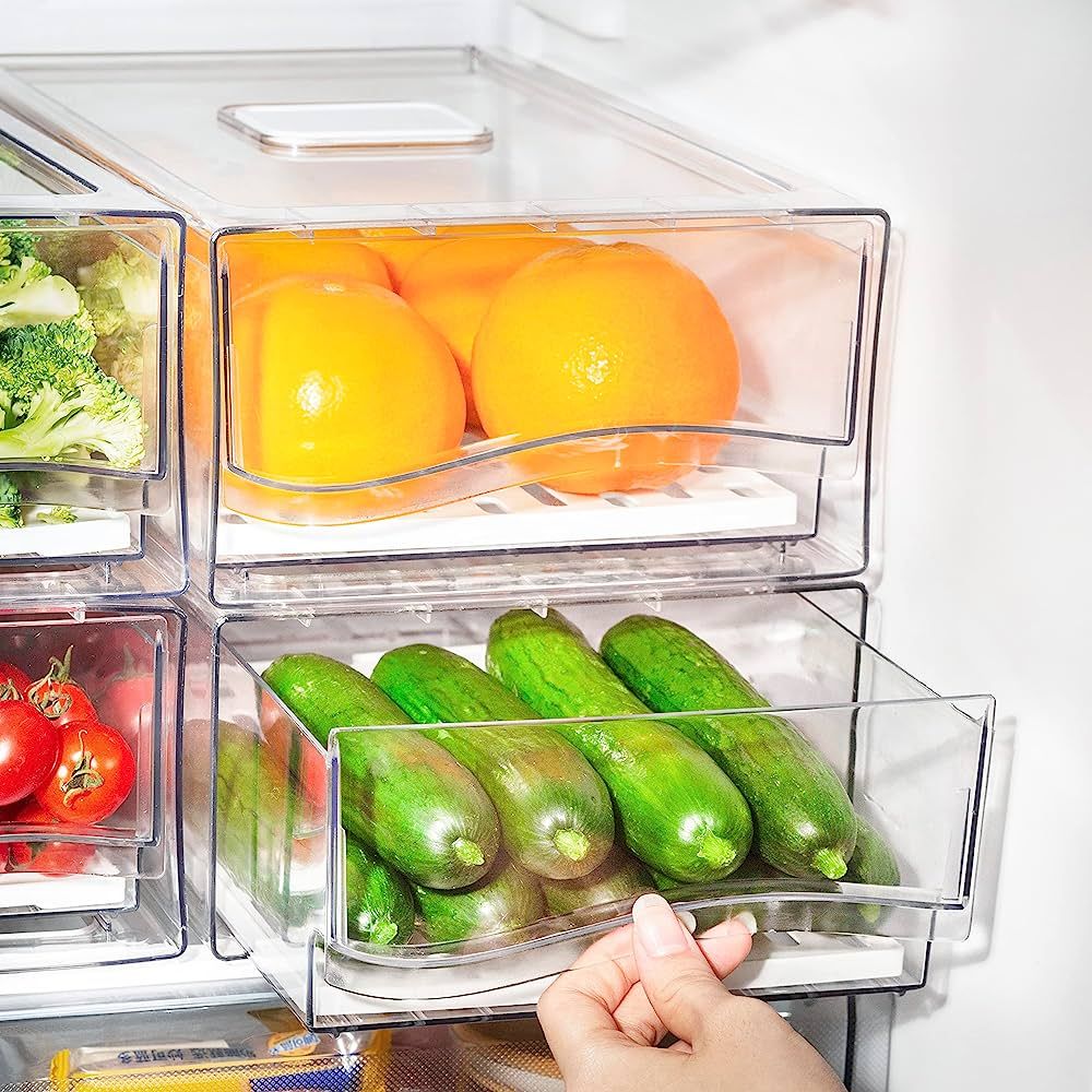 Ornafort Fridge Organizer Bins, Clear Stackable Refrigerator Drawers Pull Out, Reusable Food Stor... | Amazon (US)