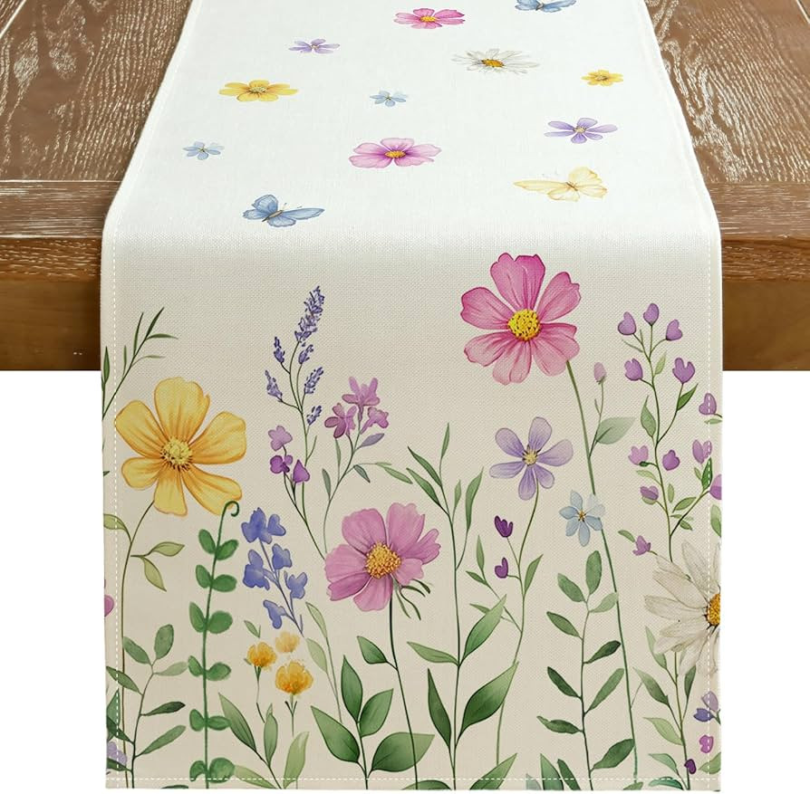 GEEORY Watercolor Daisy & Butterfly Table Runner 13x72 Inches - Spring Summer Farmhouse Decor for... | Amazon (US)
