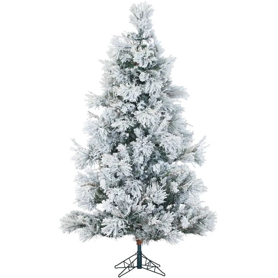 Fraser Hill Farm Unlit 6.5' Flocked Snowy Pine Artificial Christmas Tree | Walmart (US)