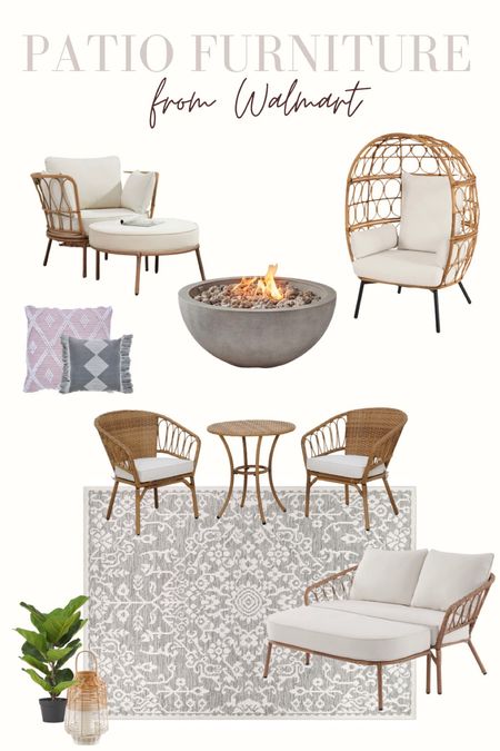 Patio furniture on sale at Walmart!! How gorgeous is this set up?! They last Walmart patio set island sold out so quickly! I’m sure this one will be the same. 

Walmart home decor! Willow sage outdoor patio set— Bistro set, egg chair, indoor/outdoor rug, fire pit, outdoor pillows, coffee tables, love seat, egg chair, lantern, wicker chairs. 

#LTKSeasonal #LTKhome #LTKsalealert
