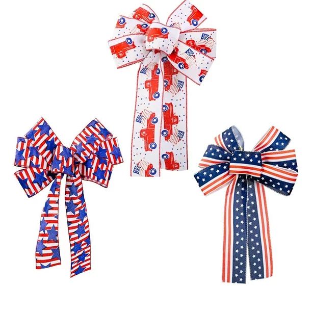 3Pcs Red White Blue Stars Burlap Bow Patriotic Wreath for Front Door American Stars Tree Topper, ... | Walmart (US)