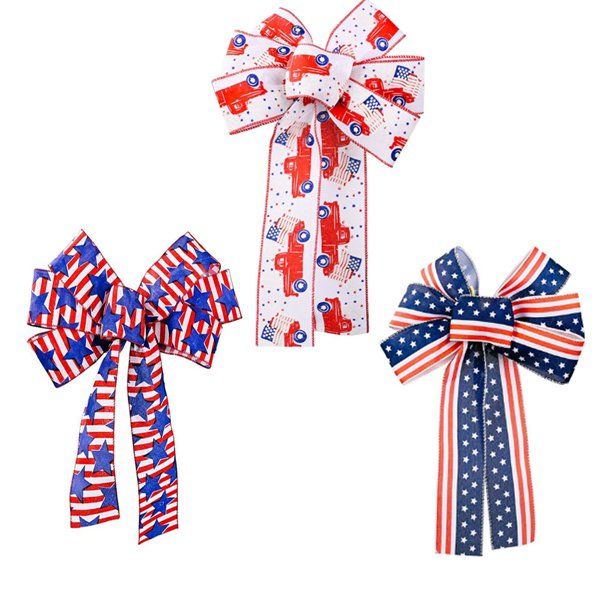 3Pcs Red White Blue Stars Burlap Bow Patriotic Wreath for Front Door American Stars Tree Topper, ... | Walmart (US)