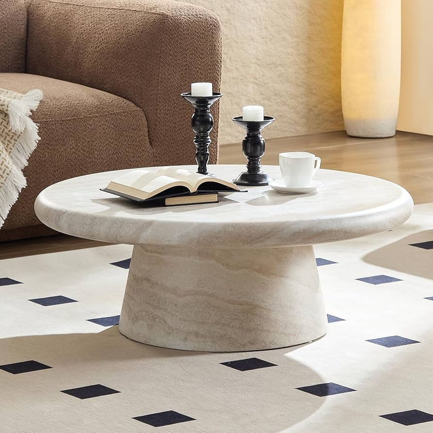 Round Marble Coffee Table, Modern Drum Design, Circle FiberglassCoffee Table, End Table for Livin... | Amazon (US)