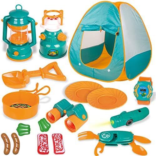 FUN LITTLE TOYS Kids Play Tent, Pop Up Tent with Kids Camping Gear Set, Outdoor Toys Camping Tools S | Amazon (US)