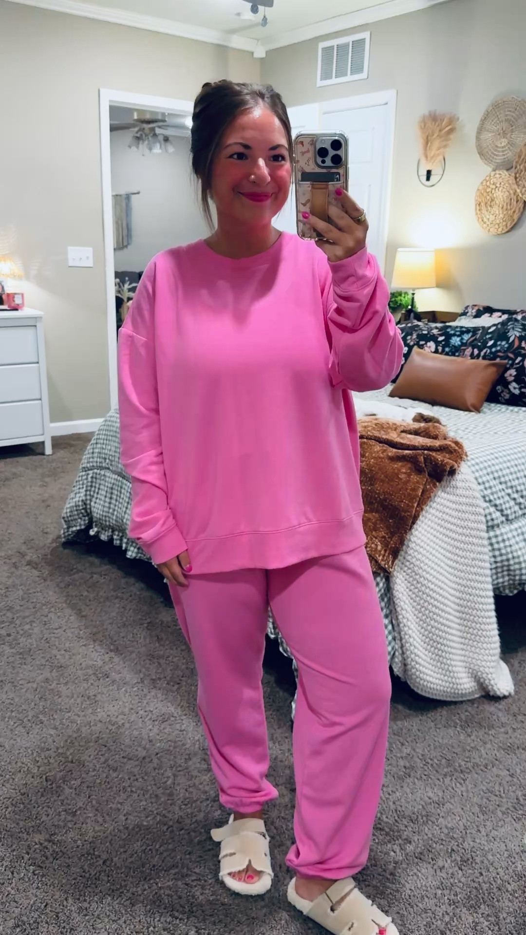 This two-piece lounge set from Walmart is so soft and comfy! 💕 Perfect for relaxing at home, running errands or traveling—and the bright pink color is so fun! ✨


sandals: sold out, but linking similar options below!
joggers: fit oversized // wearing a medium
crew: fits true to size // wearing a large 

 #LTKootd #LTKMidsize