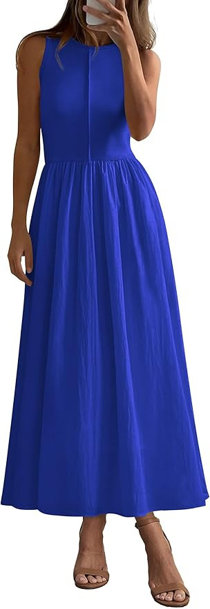 PRETTYGARDEN Maxi Dresses for Women 2026 Summer Casual Sleeveless Patchwork Flowy Vacation Sundre... | Amazon (US)