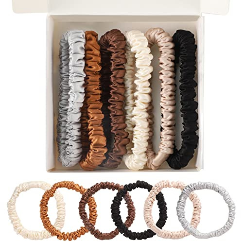 Pengxiaomei 6 Pcs No Damage Mulberry Silk Hair Ties, Scrunchies for Women Girls Hair Ties Teen Girl Gifts Trendy Stuff, Brown series | Amazon (US)