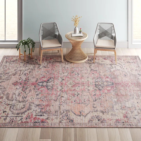 Machine Washable Engelman Oriental Area Rug in Beige/Pink | Wayfair North America