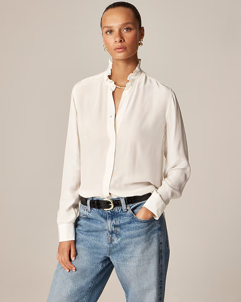 Jules ruffle-collar shirt in crepe de chine | J. Crew US