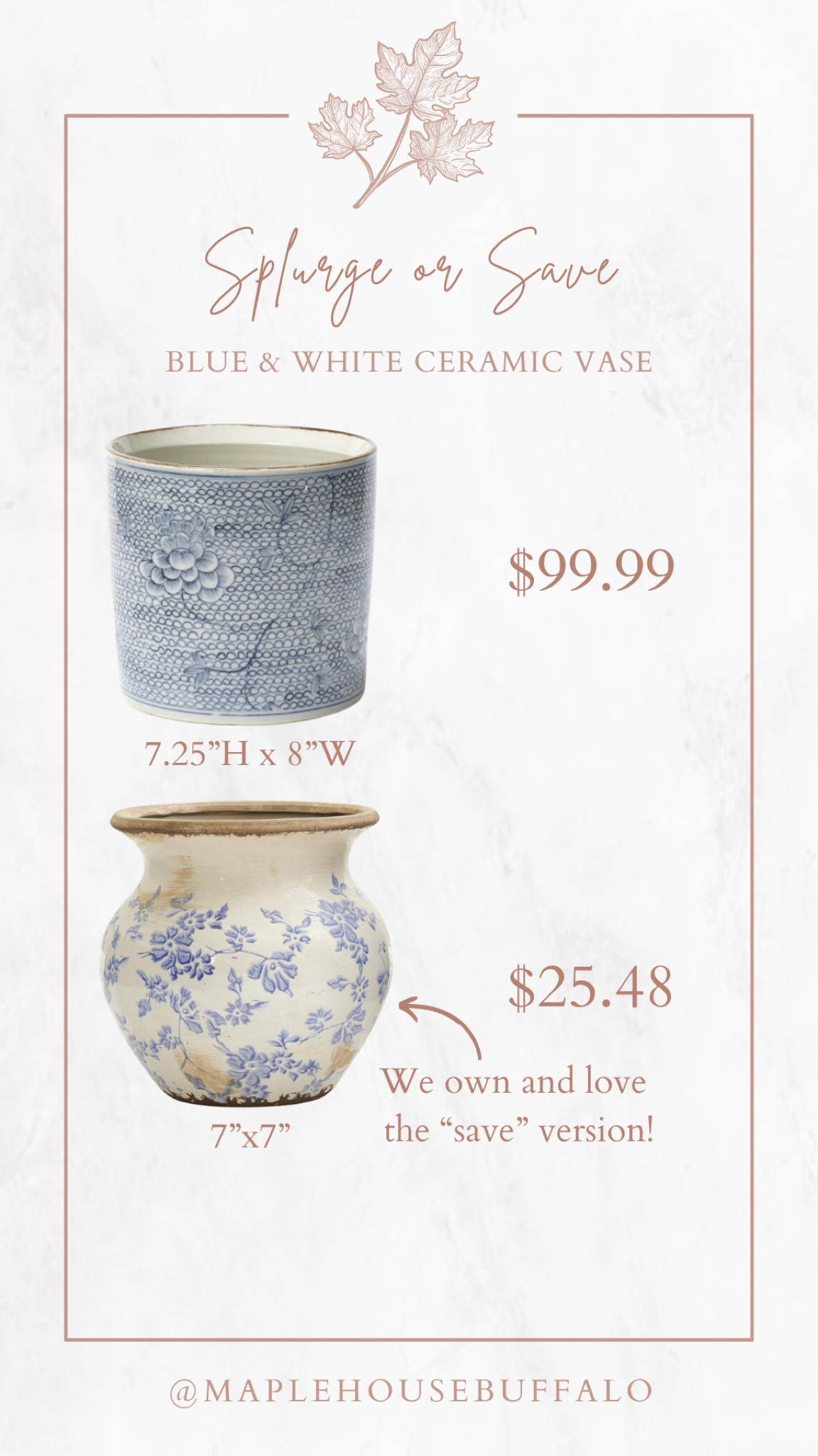 Save vs Splurge - blue and white ceramic vase 
We have the Tuscan blue & white planter (bottom) in our bedroom and it is absolutely beautiful! 

#LTKhome #LTKSpringSale #LTKfindsunder50