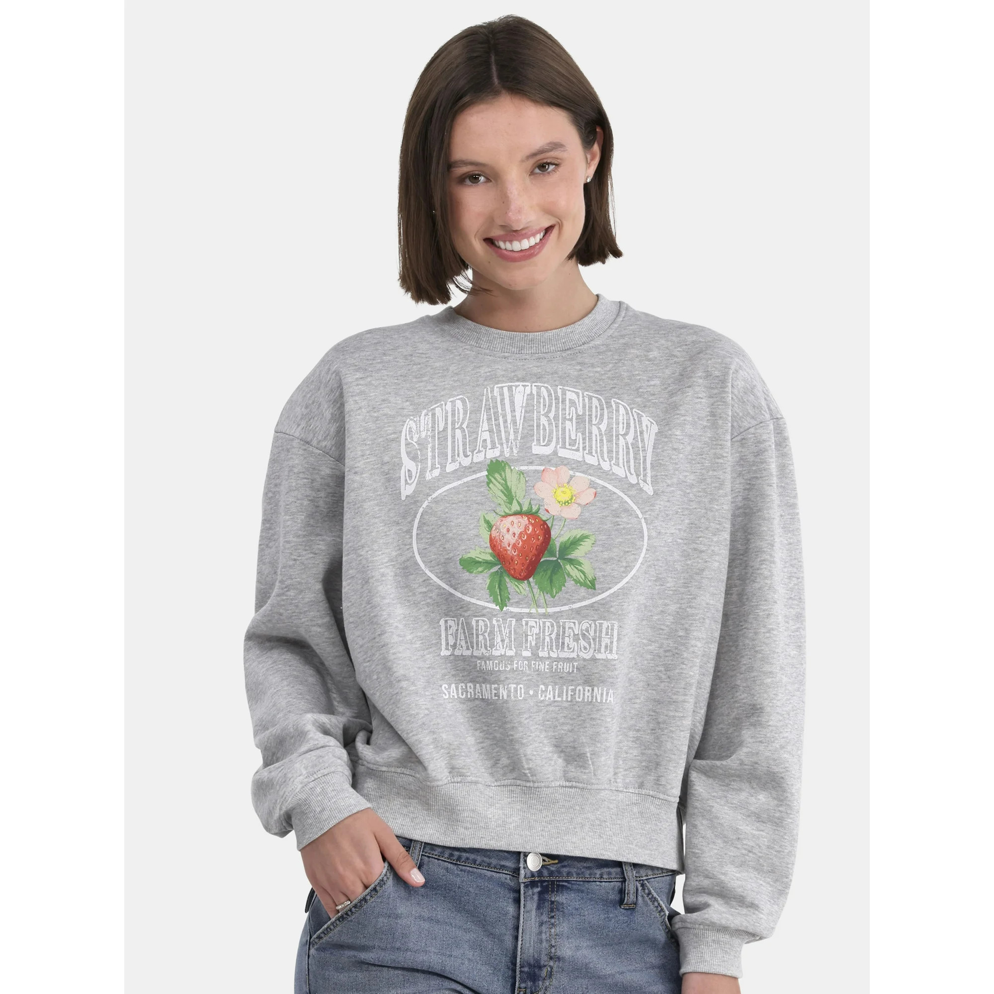 No Boundaries Graphic Crewneck Sweatshirt, Lightweight, Women's and Women’s Plus | Walmart (US)