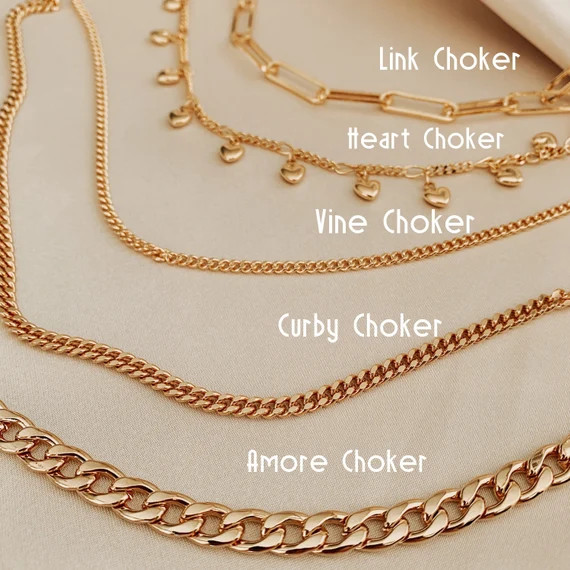 Gold Link Chain Choker Multi Heart Choker Cuban Chain | Etsy | Etsy (US)