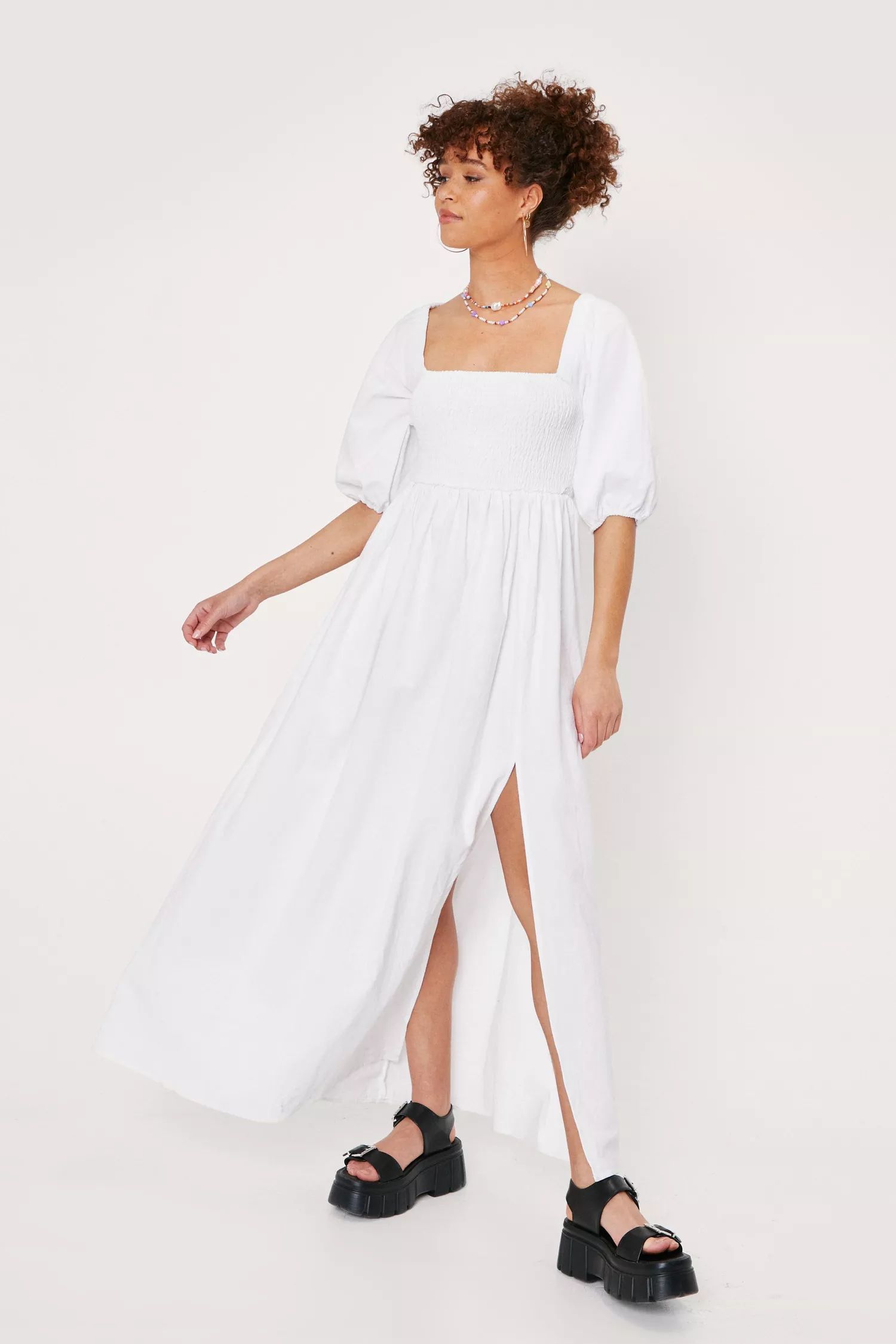 Shirred Bust Puff Sleeve Maxi Dress | Nasty Gal (US)