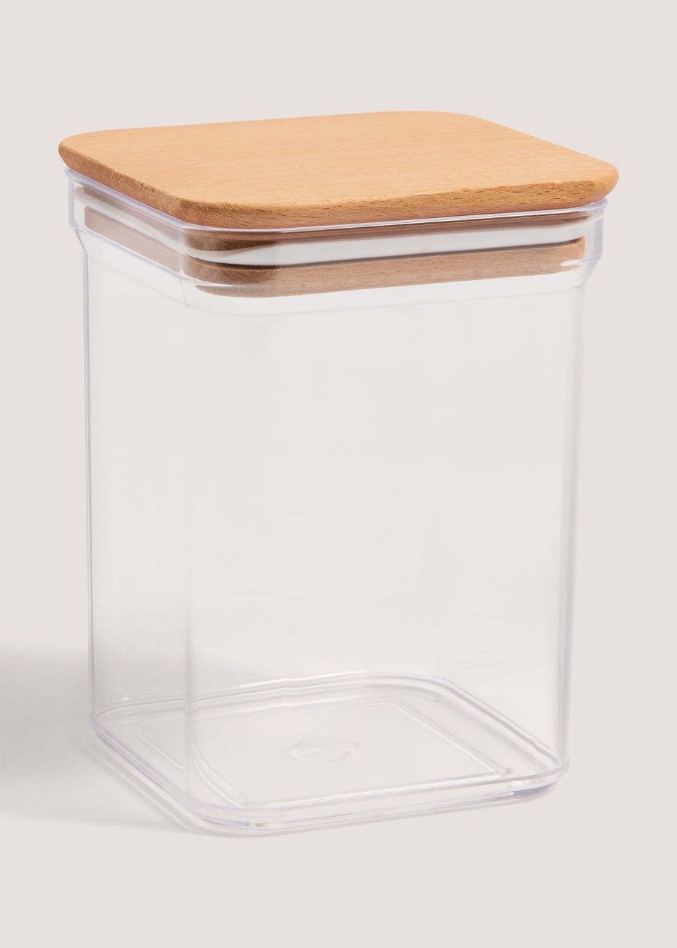 Clear Plastic Food Storage with Wooden Lid (14cm x 10.5cm) | Matalan (UK)