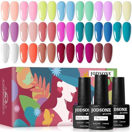 JODSONE 20 Color Vibrant and High Shine Gel Nail Polish Kit with 3 PCS Base Coat and Matte and Glossy Top Coat | Amazon (US)