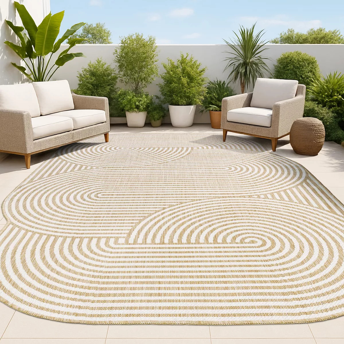 JONATHAN Y Margot Modern Geometric Arch Stripe Cream/Natural 8 ft. x 10 ft. Indoor/Outdoor Shaped... | Target