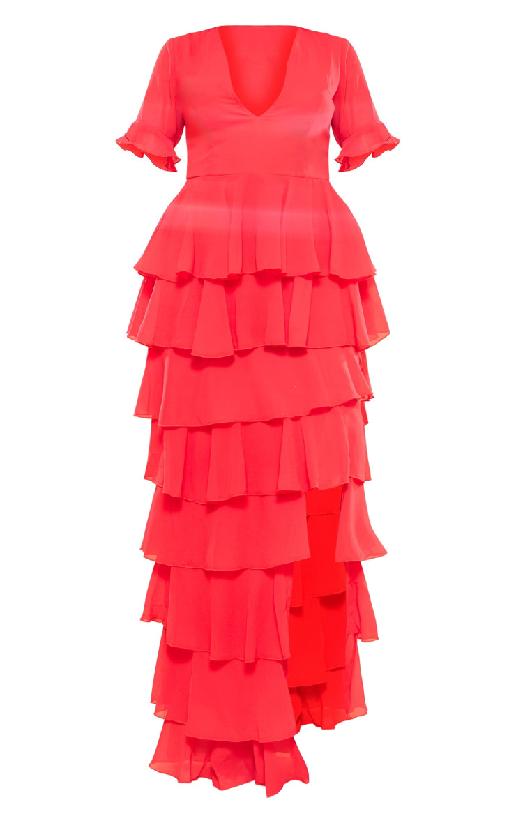 Red Chiffon Ruffle Layer Maxi Dress | PrettyLittleThing US