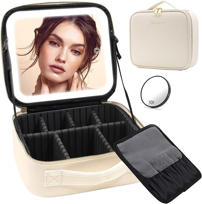 Jadazror Makeup Bag with Mirror and Light, Portable Travel Makeup Case with Lighted Mirror, Makeu... | Amazon (US)