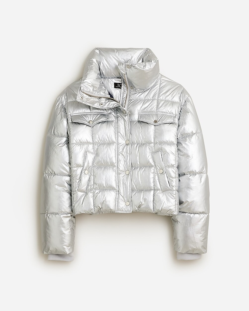 Cropped puffer jacket in metallic silver with PrimaLoft® | J. Crew US