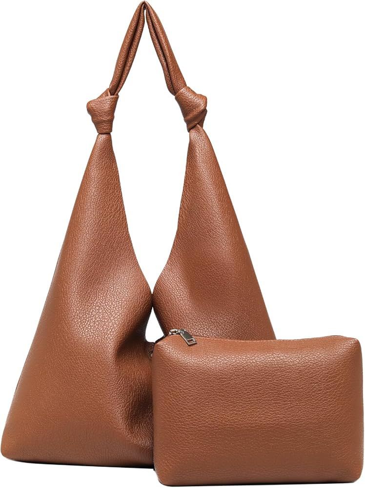Vegan Leather Hobo Purses set, Slouchy Shoulder Bag Knotted Hobo Bags for Women with a small purs... | Amazon (US)