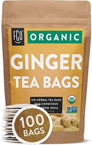 Organic Ginger Tea Bags | 100 Tea Bags | Eco-Conscious Tea Bags in Kraft Bag | Raw from India | b... | Amazon (US)