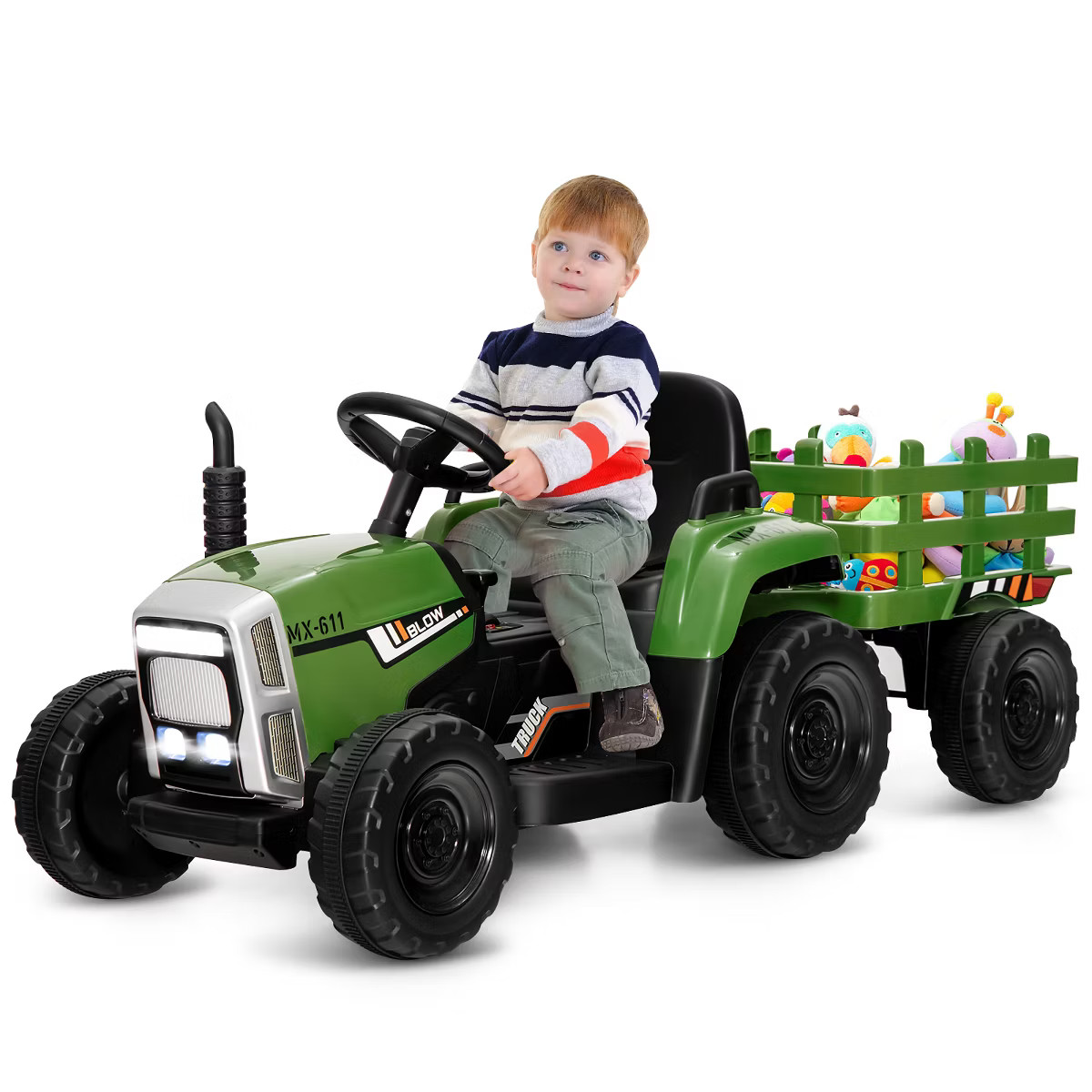 Costway 12V Kids Ride On Tractor with Trailer Ground Loader w/ RC & Lights Red\Pink\Green | Target