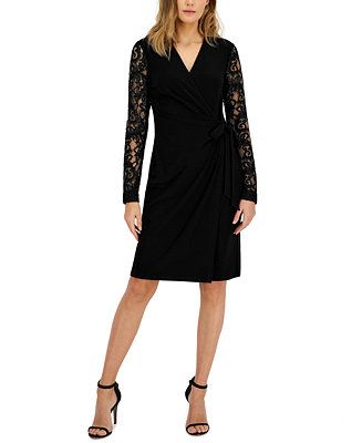 Women's Lace Wrap Long-Sleeve Midi Dress | Macys (US)