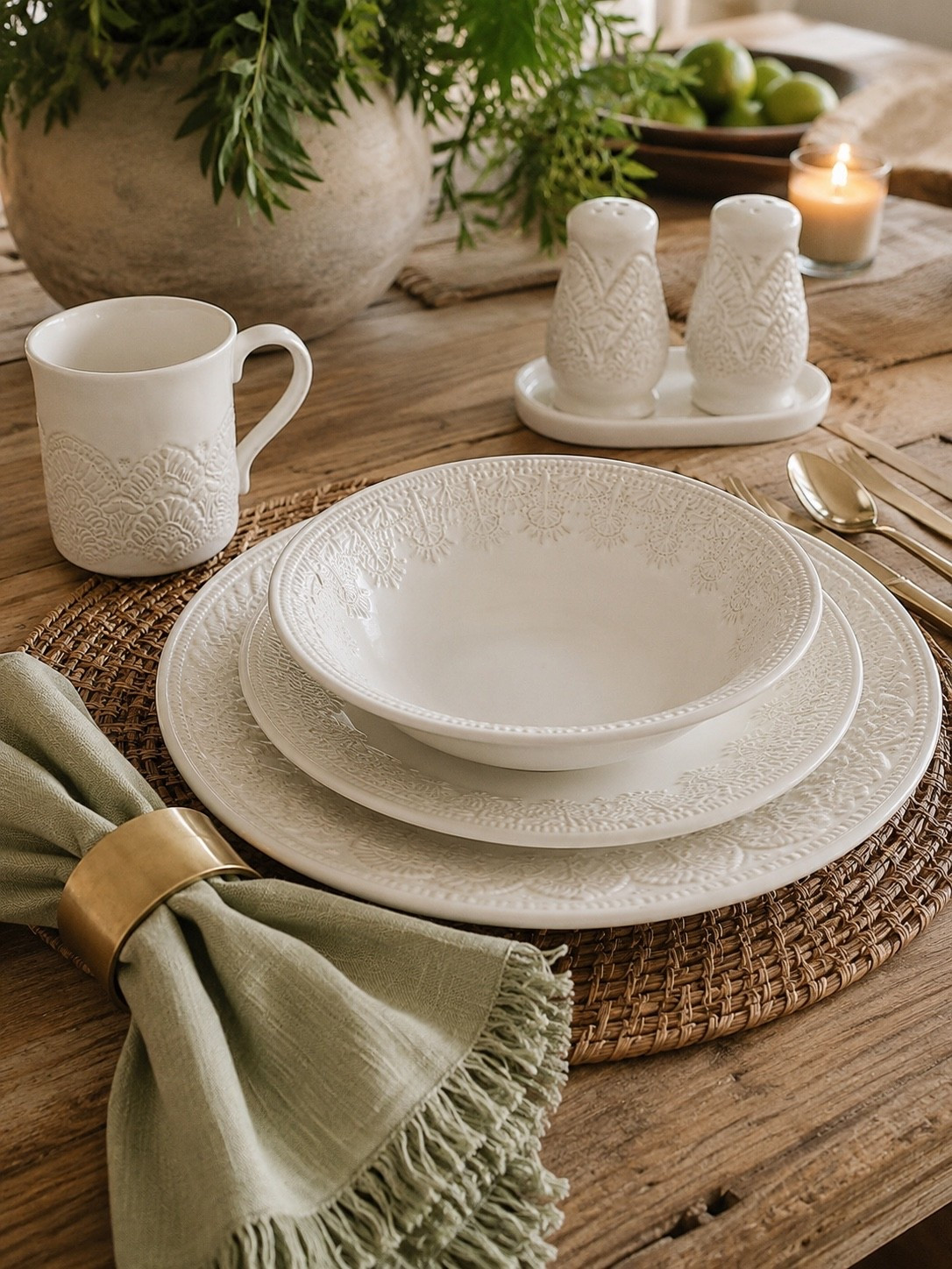 The Table Setting You’ll Use Year-Round 🤍

Elevate every meal with this timeless tablescape that’s equal parts elegant and inviting. The embossed dinnerware, woven placemat, soft sage linen napkin, and warm brass accents create a layered look that feels effortlessly collected. Whether you’re hosting guests or enjoying a quiet family dinner, these beautiful pieces make everyday dining feel extra special.

These are the kind of versatile home finds you’ll reach for season after season, blending seamlessly with any decorating style while adding warmth and texture to your table.

Follow @farmtotablecreations on Instagram for more cozy home finds and trending decor.

#LTKHome #AmazonHome #AmazonFinds #TableDecor #Tablescape #DiningRoomDecor #TableSetting #NeutralDecor #CozyHome #KitchenDecor #EverydayEntertaining #HomeStyling #ModernFarmhouse #EuropeanFarmhouse #FarmToTableCreations

#LTKSaleAlert #LTKHome