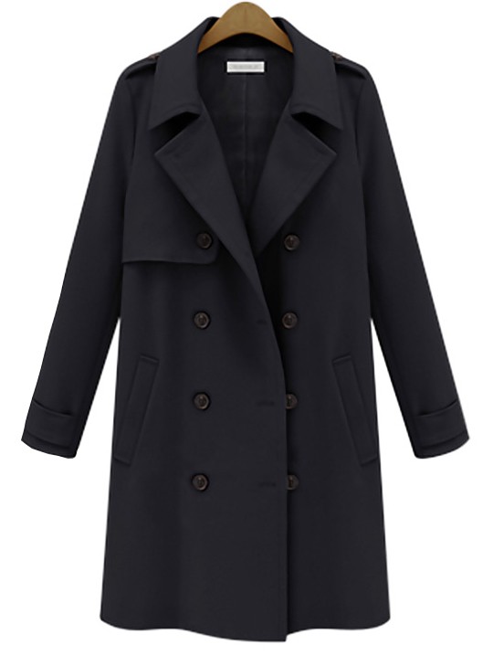 Lapel Epaulet Double Breasted Black Coat | Romwe
