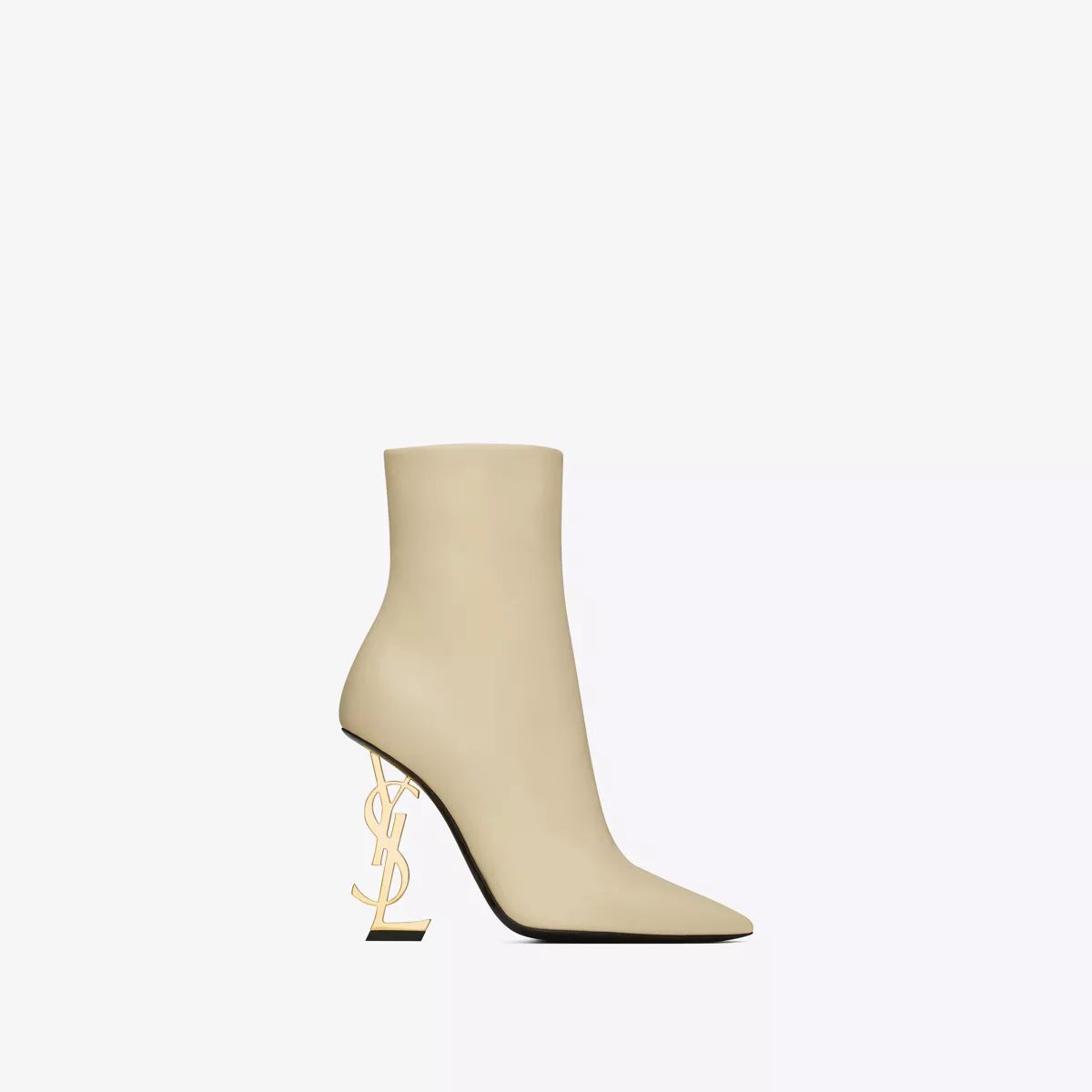 Opyum Ankle Booties In Smooth Leather With A Gold-Tone Heel Beige 5.5 | Saint Laurent Inc. (Global)