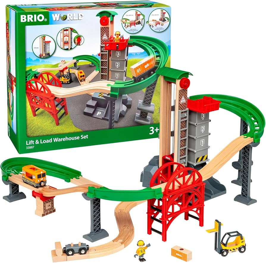 BRIO World Lift & Load Warehouse Set - 32-Piece Wood Train Set - Works with All Wooden Railway Se... | Amazon (US)