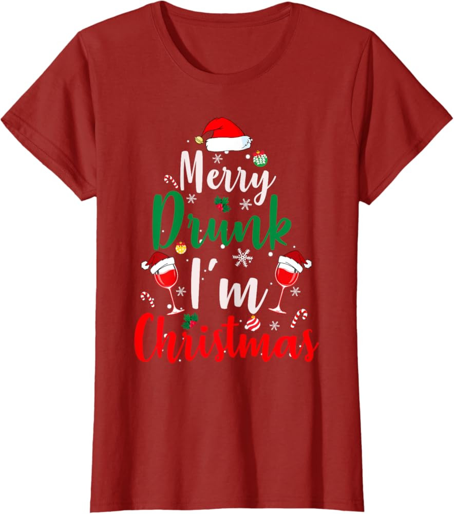 Merry Drunk I'm Christmas Funny Santa Joke Xmas Beer Lover T-Shirt | Amazon (US)