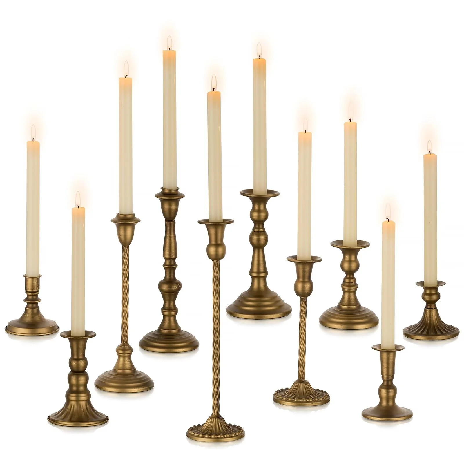 Nuptio Bronze Taper Candle Holders for Candlestick Brass Tall Candles Stick Holder Set of 10 Meta... | Walmart (US)