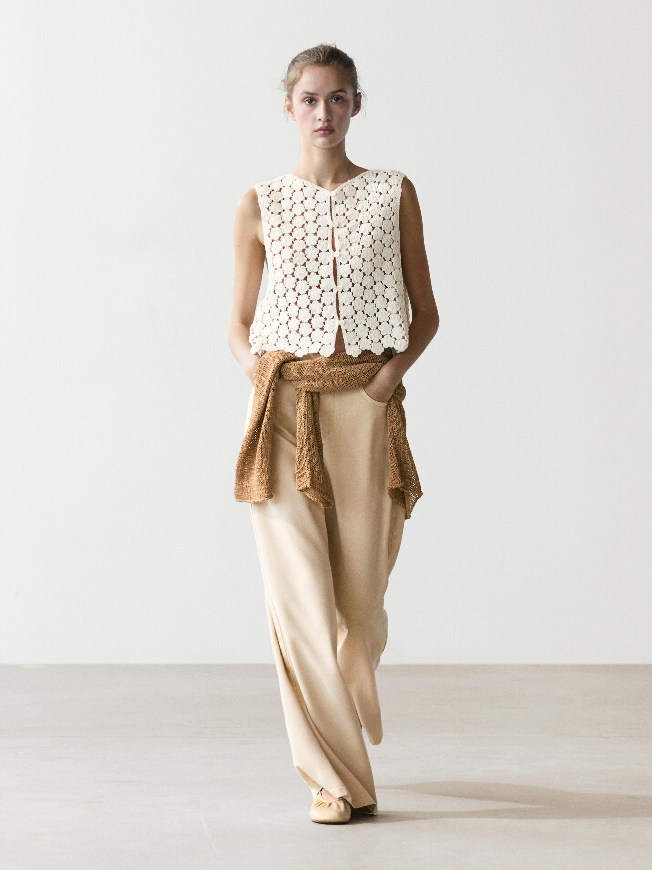 Cotton crochet vest with floral details | Massimo Dutti UK