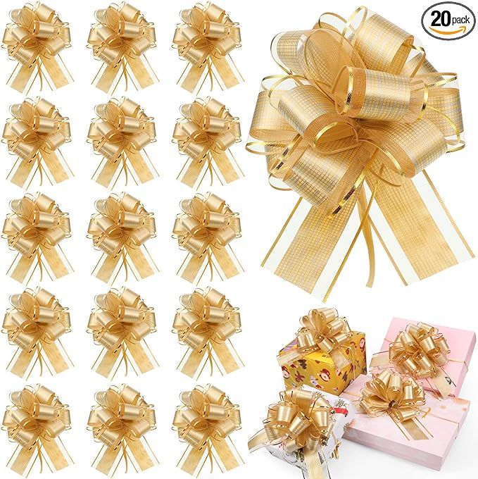 WILLBOND 20 Pieces Pull Bow Gift Wrapping Pull Bow Ribbon Pull Bows for Christmas Wedding Baskets... | Amazon (US)