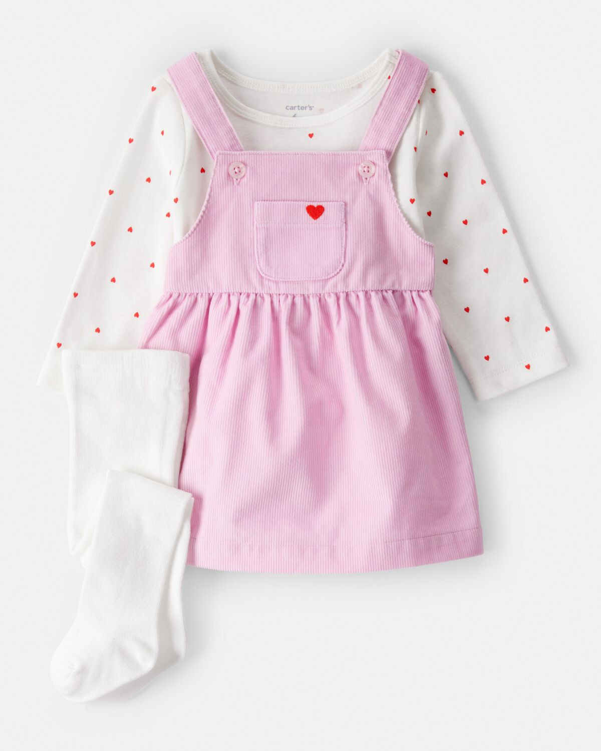 Baby Girl 3-Piece Heart Print Long-Sleeve Dress Set - Pink | Carter's Inc