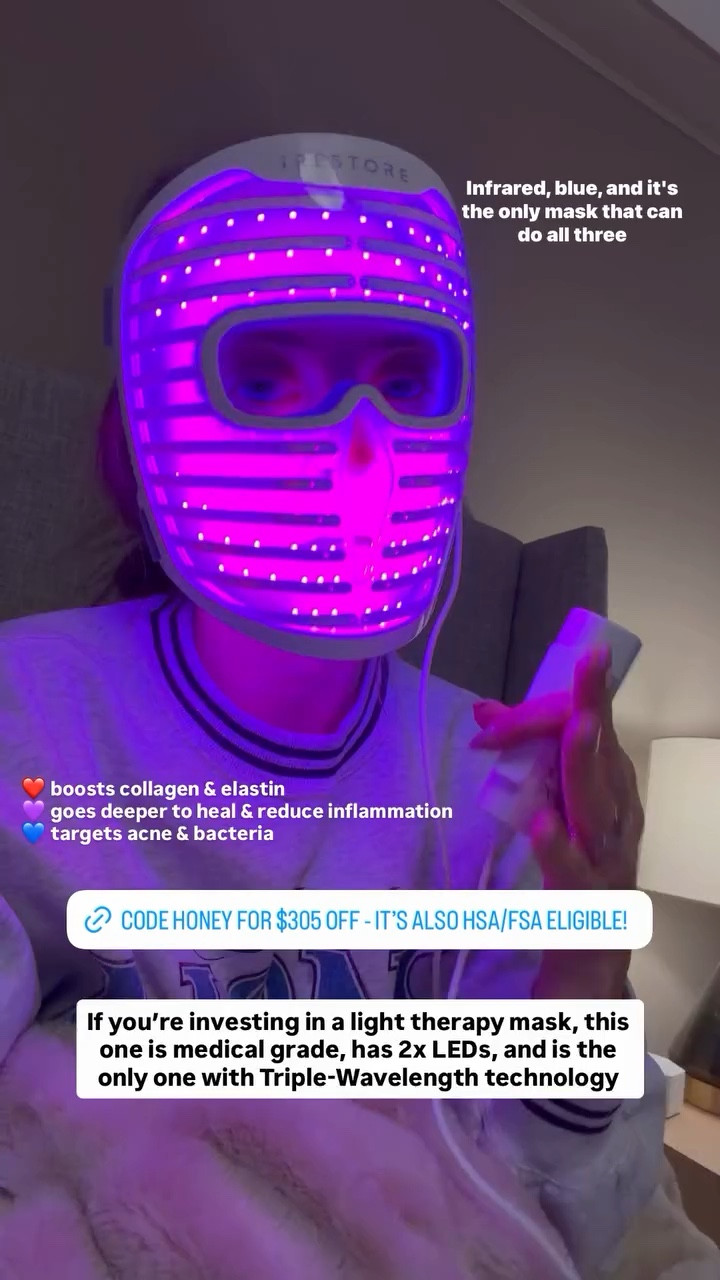 @irestorelaser ❤️ boosts collagen & elastin
💜 goes deeper to heal & reduce inflammation
💙 targets acne & bacteria If you’re investing in a light therapy mask, this one is medical grade, has 2x LEDs, and is the only one with Triple-Wavelength technology